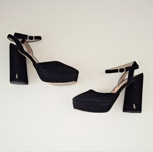 Sam Edelman Black Suede Platform Block Heel Sandals
